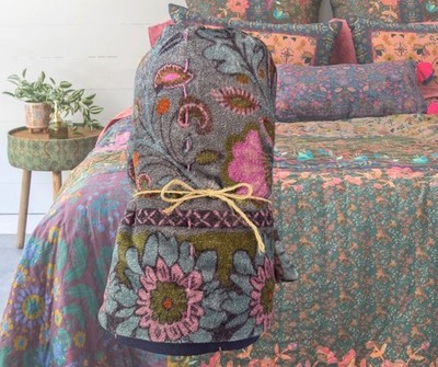 NEW Natural Life Reversible Velvet King PlumPurple Floral Quilted Pillow Sham