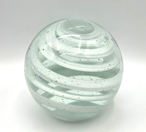 ART GLASS CLEAR AND WHITE RIBBON SWIRL DESIGN PAPERWEIGHT HEAVY APPROX 3 lbs