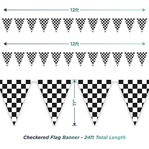 Black and White Checkered Race Fan Plastic Flag Banner, 12' x 10.5" (2 Pack) - Picture 4 of 4