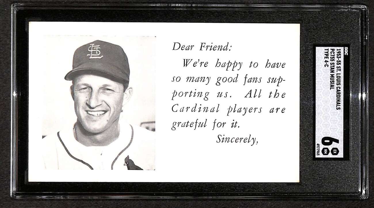 1954 Cardinals Postcards PC755 #24 Stan Musial HOF Type 4C SGC 6 EXMT B97927