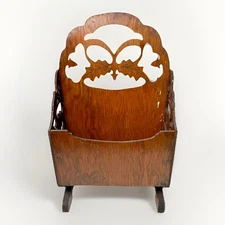 VTG Double-Sided Carved Wood Decorative Magazine Rack Arts & Crafts Style READ