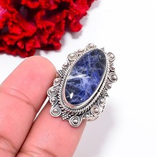 Sodalite - Minas Gerais Fine Art Oxidised 925 Sterling Silver Ring S.10 R102435