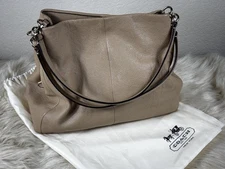 Coach Madison Phoebe Taupe Pebbled Leather Shoulder Bag Triple Compartment Chic