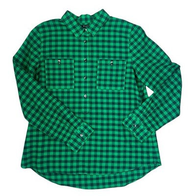 Madewell Mini Check Market Popover Shirt Button Pockets Green Preppy Large