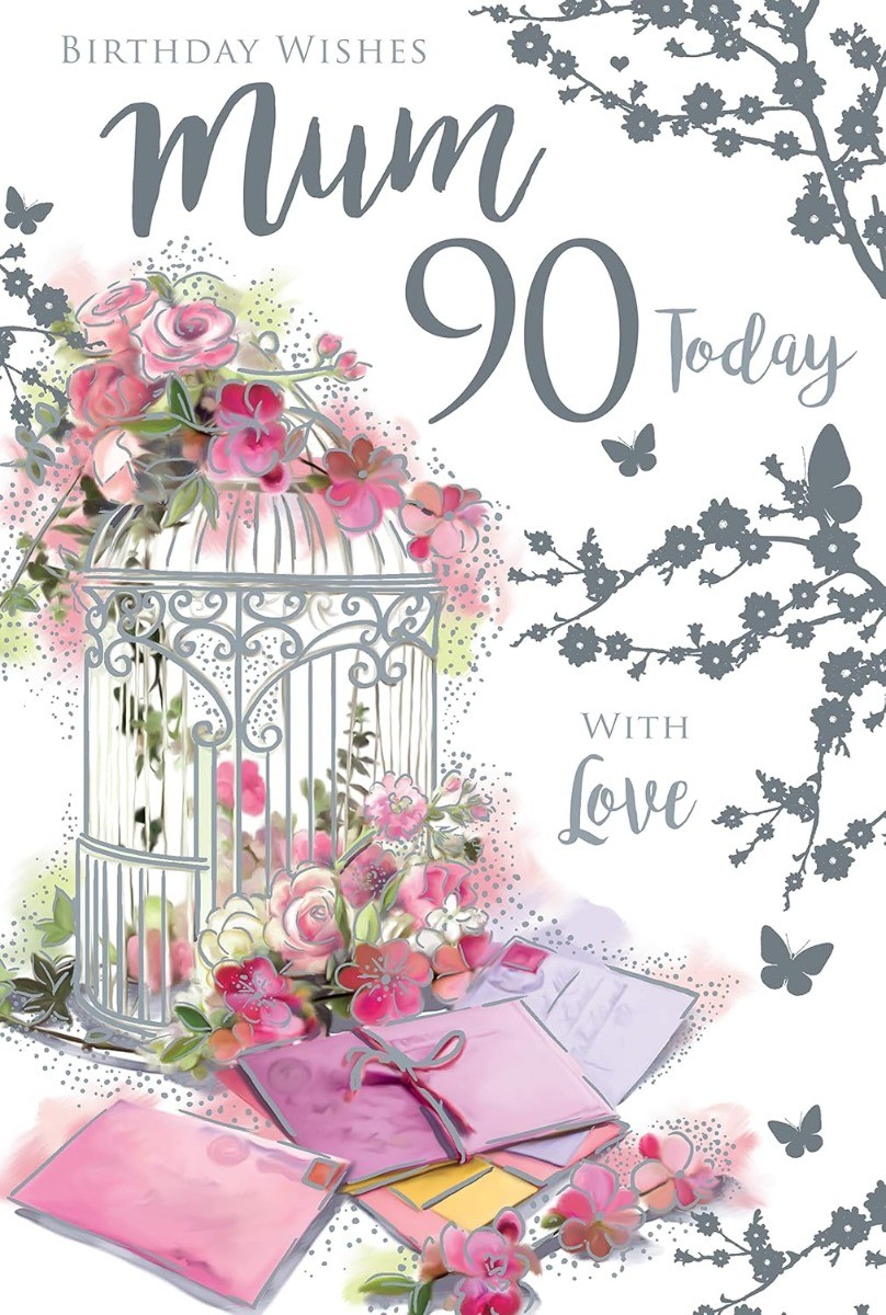 Mum 90th Birthday Card. Floral Design. 23x15cm
