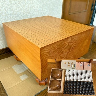 Japanese Goban IGO ''HON-KAYA Wooden Board 4 legs Thick 19cm Go stones size 37 #8