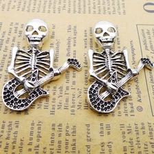 3/7PCS Antique Silver Tone Skeleton  Guitar Pendant Charm Halloween JHS15