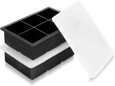 2 Pack Extra Large Ice Cube Tray Molds with Lids,16 Cubes Black Reusable Silico