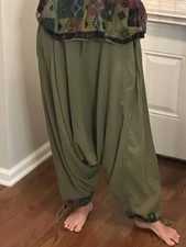 Palazzo Pants, Boho Hippie Harem Pants, Wide Leg Green With Aztec Details