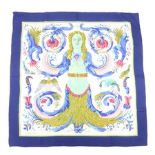 HERMES Carre 90 Silk 100 Scarf CERES White Blue Navy Authentic Used F/S