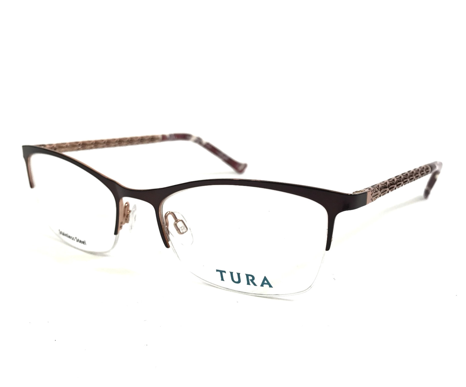 Tura Eyeglasses Frames R594 EGG Brown Rose Gold Cat Eye Half Rim 53-18-135