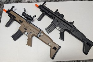 FN Herstal Airsoft SCAR-L AEG Tan Black Pair Licensed Mags With Optic