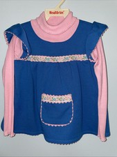 Vintage Kid  s 1980  s Carter  s Toddler Dress, Pink And Blue Flowered Long Sleeve