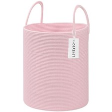 Cotton Rope Laundry Basket Hamper for Girls Kids Baby Nursery Hamper 60L Pink