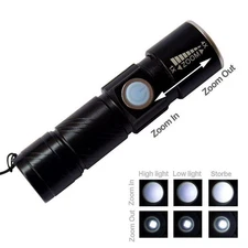 ZOOMABLE TORCH USB RECHARGEABLE ULTRA BRIGHT LED TORCH FLASHLIGHT