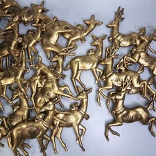 21 Gold Deer Christmas Ornament Lot Hard Plastic Decorations Assemblage