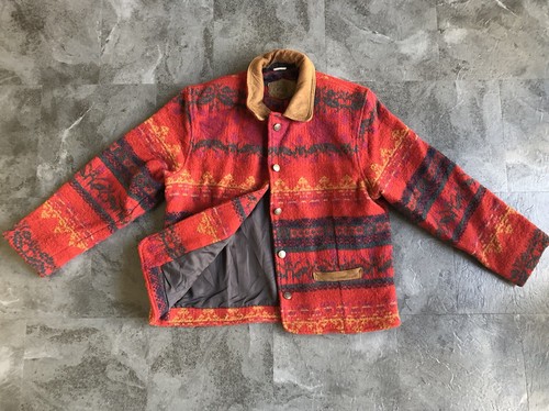 Vintage Woolrich Aztec Western Jacket Women’s L Red Navy Suede Collar USA Made - Picture 12 of 24