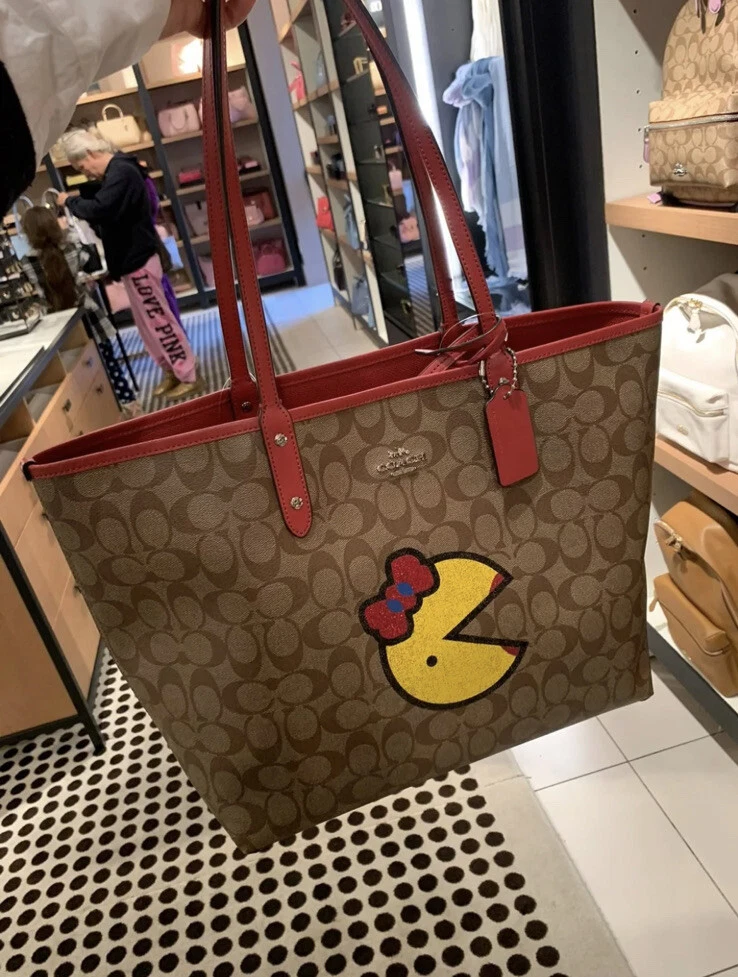 NWT AUTH Rare Coach Reversible City Tote Sig Canvas W Ms Pac-Man Print $398