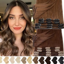 US STOCK 100 Real Clip In Human Remy Hair Extensions Full Head 8 Pieces Brown