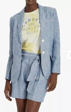 Women Polo Lauren Ralph Lauren Ladrell Linen Jacket, Blue Uk 10