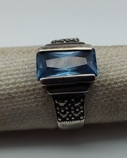 Vintage Rectangle Blue Marcasite Stones Sterling Silver 925 Ring Size 7.25
