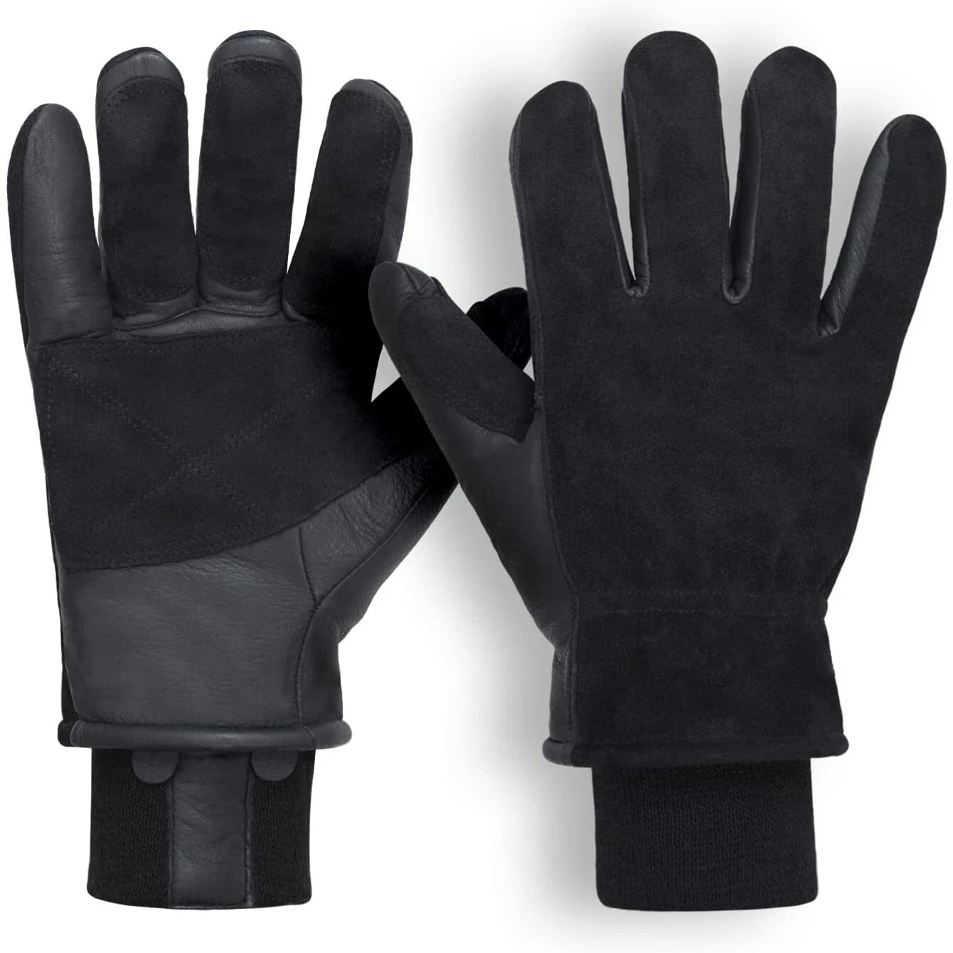 American Fur Deerskin Ski Gloves, 3M Thinsulate Insulation Leather Gloves Black