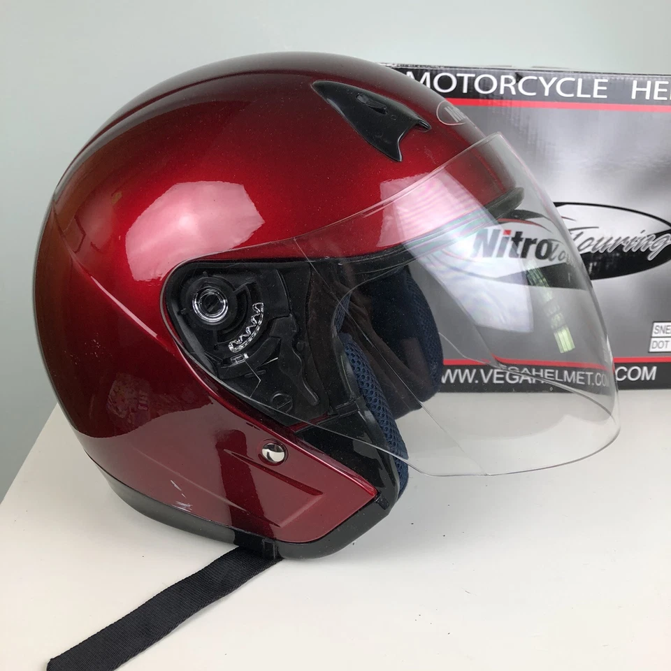 Casco de motocicleta Nitro Touring NT200 DOT XS rojo caramelo con protector facial abierto 3/4 Foto 3 de 4
