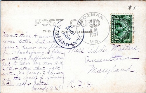 1907 Bozman St Michaels Maryland Postmark Queenstown Addie Walters Postcard OE - Picture 2 of 3