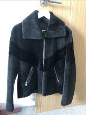 Sandro Chevron Stripe Shearling Jacket Uk8 Eu36