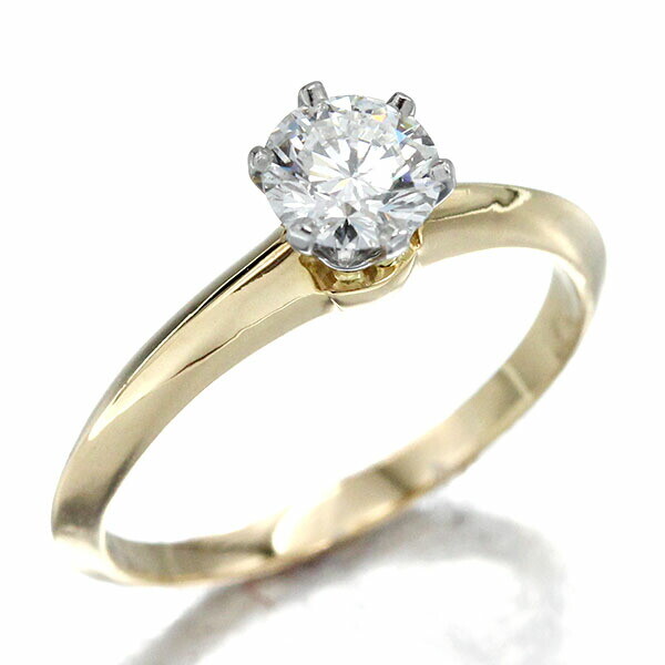 Tiffany Co Solitaire Diamond Ring 750 18 K Yellow Gold Size(US) 6 