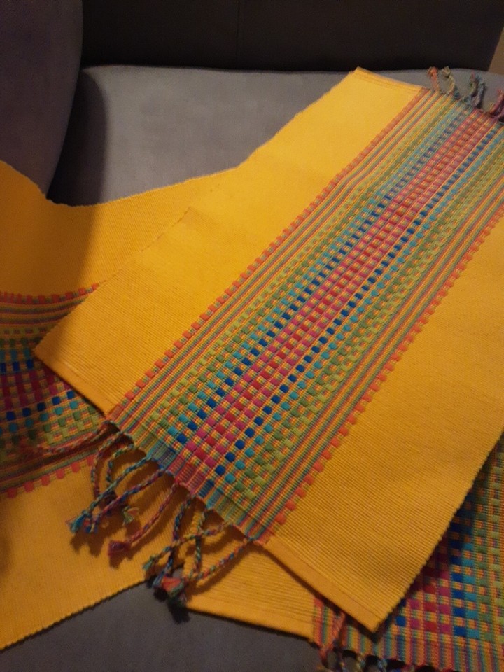Pier 1 Yellow Fiesta Stripe Placemats Woven Fringe Cotton 13 x 19 Set of 3 eBay