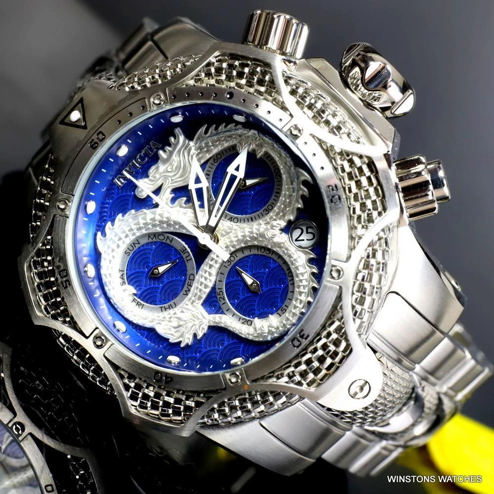 Invicta Venom Dragon Scale Swiss Mvt Chrono Stainless Steel 52mm Blue Watch New
