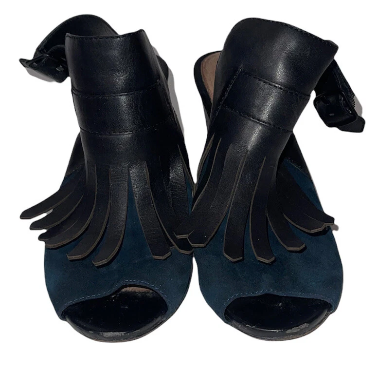 Sandalia Pour la Victoire Elyse Borla Negra Índigo Talla 8.5 Cuero Gamuza DEFECTUOSA Foto 2 de 4