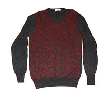 Maglione Andrea Frateschi grigio + rosso fantasia cuore misto cashmere scollo a V uomo S