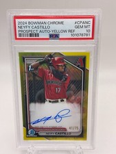 2024 Bowman Chrome Neyfy Castillo /75 Yellow Refractor 1st Auto PSA 10 Gem Mt