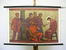 School wall card Bible history Patmos 18 approx 1965 the mockery 76x50 cm vintage