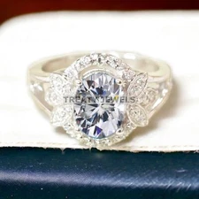 Moissanite Oval Cut Gemstone With 925 Sterling Silver Ring For Men's #A430 *