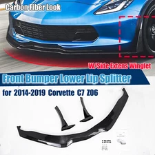 Front Bumper Lower Lip Splitter For 2014-2019 Corvette C7 Z06 Carbon Fiber Look