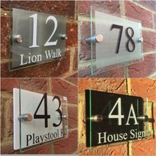 MODERN HOUSE SIGN PLAQUE DOOR NUMBER STREET GLASS EFFECT ACRYLIC NAME