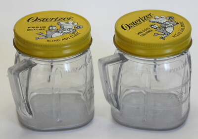 2 Pack Osterizer MINI BLEND Plastic Cup Metal Lid  8oz Jar Container VINTAGE