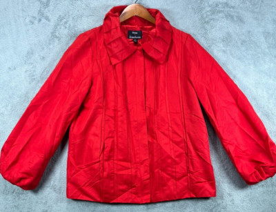 Dennis Basso Womens Medium Red Jacket Pleated Balloon Sleeve Satin Lined Zip