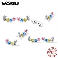 Wostu S925 Sterling Silver Colorful Butterfly Flower Party Ear Studs Women Mom