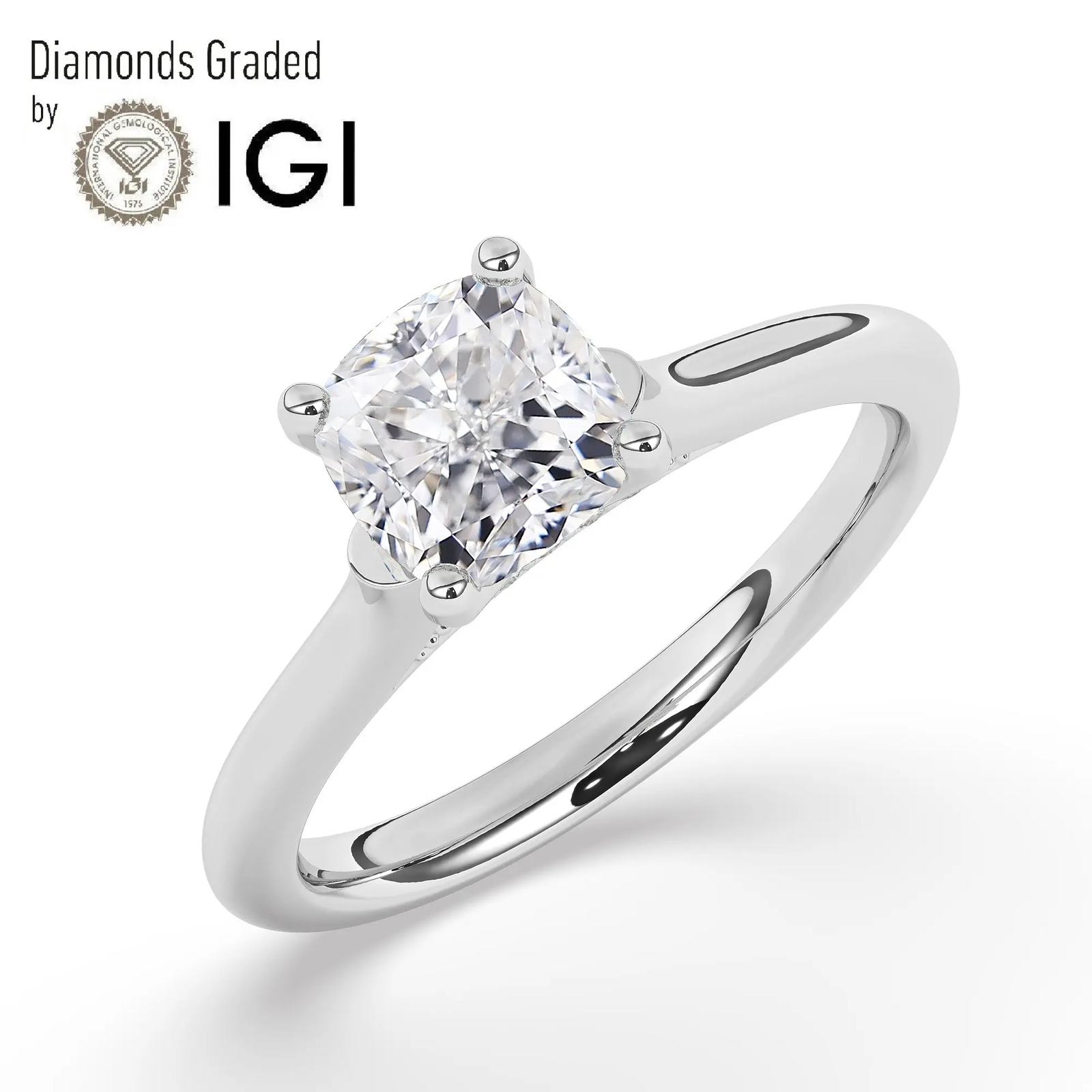 Lab-Grown 1.55 Ct Cushion Solitaire Engagement Ring in 18k White Gold-image