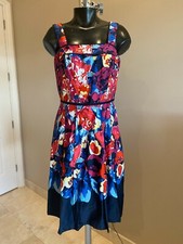  ADRIANNA PAPELL FLORAL PRINT PLEAT FIT & FLARE DRESS sz 8