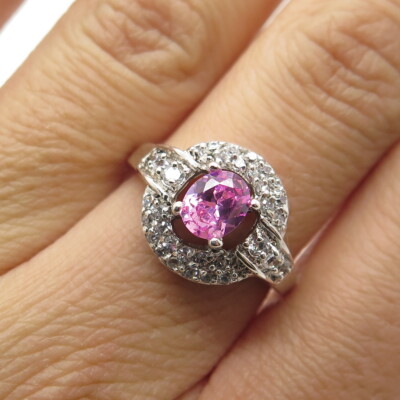 925 Sterlingsilber Ring rund & oval geschliffen weiß rosa C Z Größe 7,25