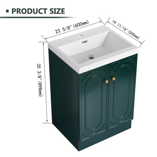 24 inch Plywood Freestanding Bathroom Vanity Cabinet Dark Green Resin Sink Basin - Picture 13 of 15