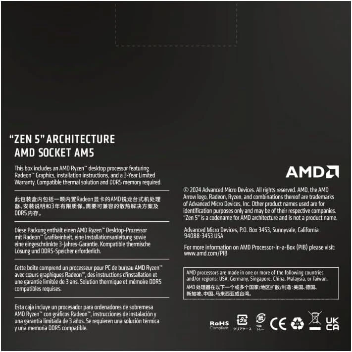 AMD Ryzen 5 9600X Processor (Zen 5) 6-Core 3.9GHz AM5 65W CPU 100-100001405WOF - Image 3 of 3