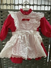 Vintage Children's Red  White Dress with Eyelet Smocked Apron Size 3 - 2 Piece