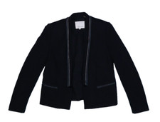 Rebecca Taylor Womens Black Long Sleeve Zipper Trim Open Front Blazer Jacket 6