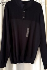 NWT Club Room Men's Black Size Large 2-Button Mock-Neck Long Sleeve Sweater-KK